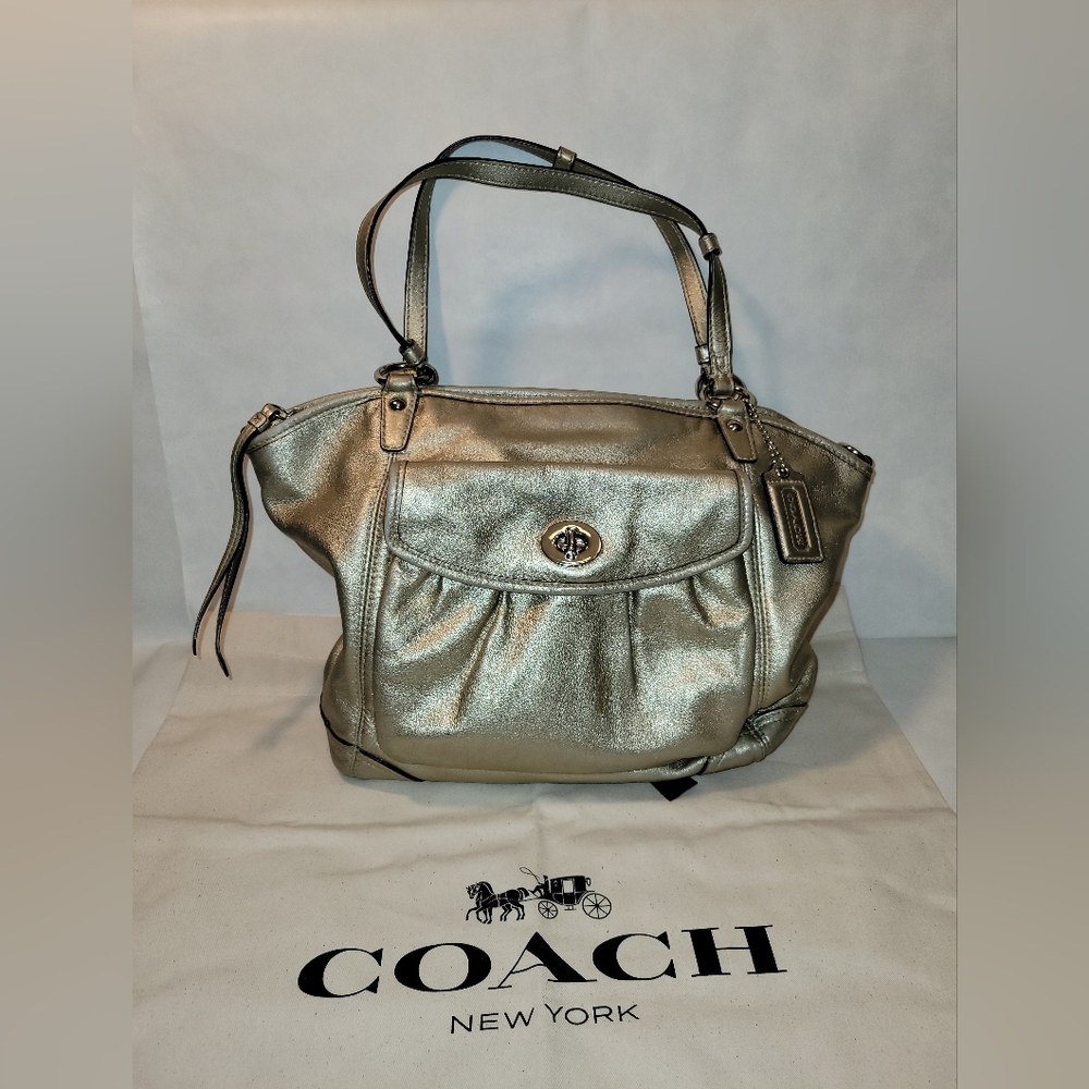 GUC COACH Metallic Gold Leather Tote
